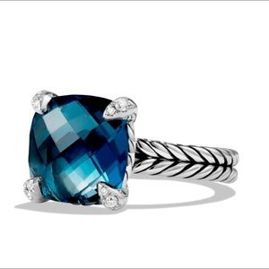 David Yurman Sterling Silver Châtelaine Ring with Blue Hampton & Diamonds, 11mm